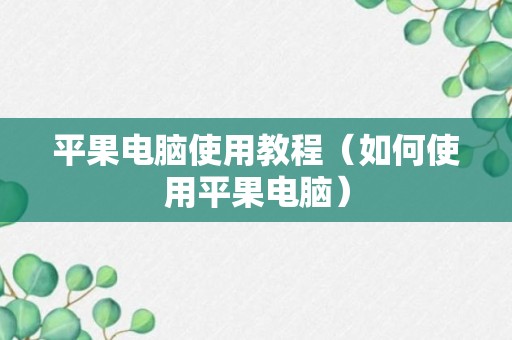 平果电脑使用教程（如何使用平果电脑）