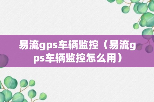 易流gps车辆监控（易流gps车辆监控怎么用）