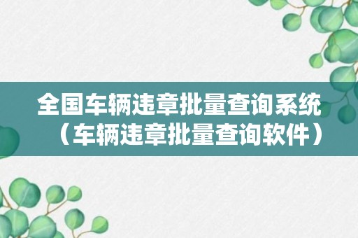 全国车辆违章批量查询系统（车辆违章批量查询软件）