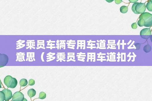 多乘员车辆专用车道是什么意思（多乘员专用车道扣分吗）