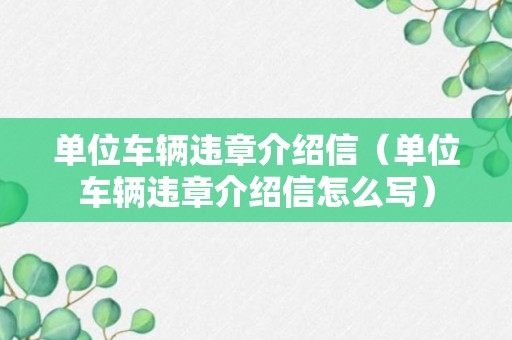 单位车辆违章介绍信（单位车辆违章介绍信怎么写）