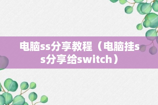 电脑ss分享教程（电脑挂ss分享给switch）