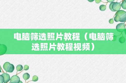 电脑筛选照片教程（电脑筛选照片教程视频）