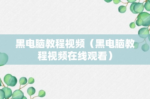 黑电脑教程视频（黑电脑教程视频在线观看）