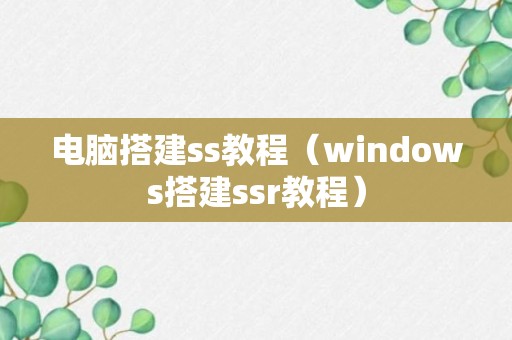 电脑搭建ss教程（windows搭建ssr教程）