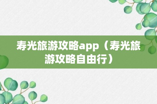 寿光旅游攻略app（寿光旅游攻略自由行）