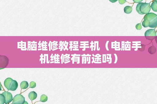 电脑维修教程手机（电脑手机维修有前途吗）