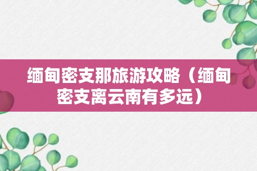 缅甸密支那旅游攻略（缅甸密支离云南有多远）