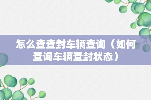 怎么查查封车辆查询（如何查询车辆查封状态）