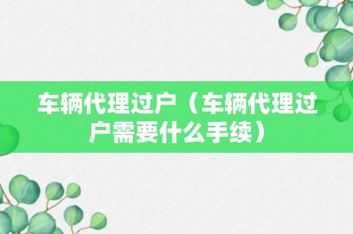 车辆代理过户（车辆代理过户需要什么手续）