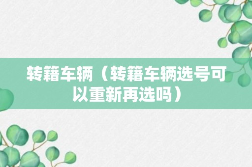 转籍车辆（转籍车辆选号可以重新再选吗）