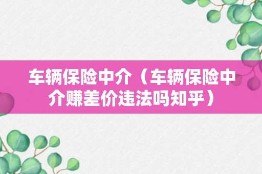 车辆保险中介（车辆保险中介赚差价违法吗知乎）