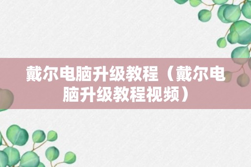 戴尔电脑升级教程（戴尔电脑升级教程视频）