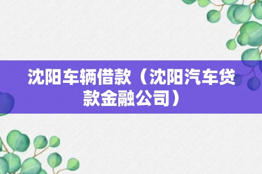 沈阳车辆借款（沈阳汽车贷款金融公司）