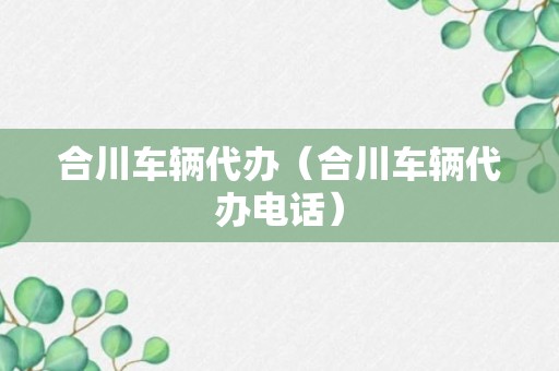 合川车辆代办（合川车辆代办电话）