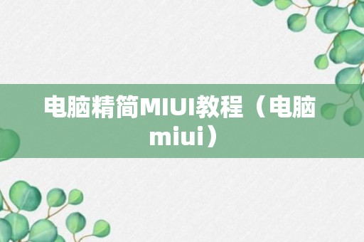 电脑精简MIUI教程（电脑 miui）