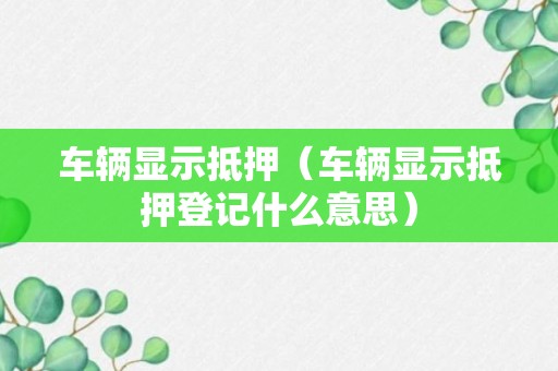 车辆显示抵押（车辆显示抵押登记什么意思）