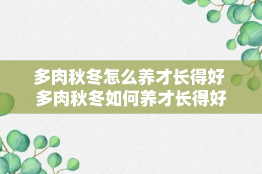 多肉秋冬怎么养才长得好 多肉秋冬如何养才长得好