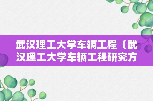 武汉理工大学车辆工程（武汉理工大学车辆工程研究方向）