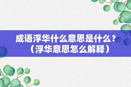 成语浮华什么意思是什么？（浮华意思怎么解释）