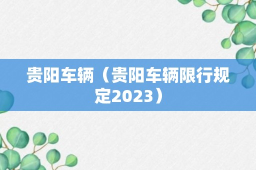 贵阳车辆（贵阳车辆限行规定2023）