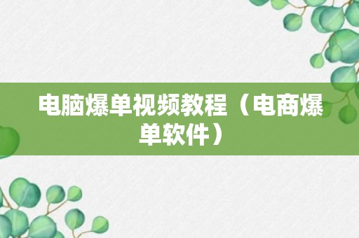 电脑爆单视频教程（电商爆单软件）