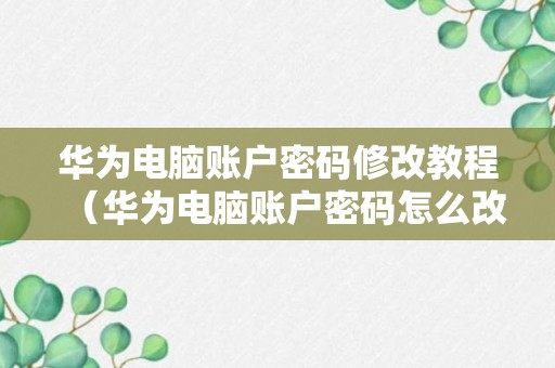 华为电脑账户密码修改教程（华为电脑账户密码怎么改）