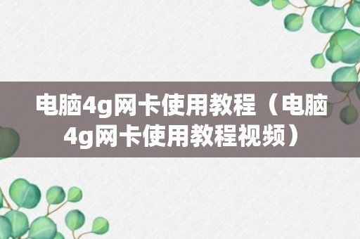 电脑4g网卡使用教程（电脑4g网卡使用教程视频）