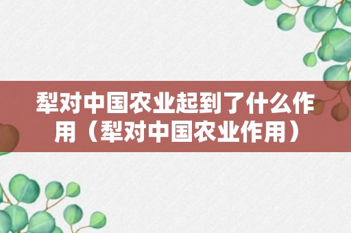 犁对中国农业起到了什么作用（犁对中国农业作用）