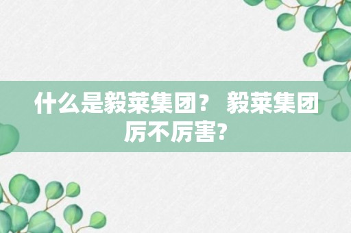 什么是毅莱集团？ 毅莱集团厉不厉害?