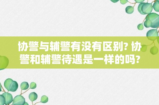 协警与辅警有没有区别? 协警和辅警待遇是一样的吗?