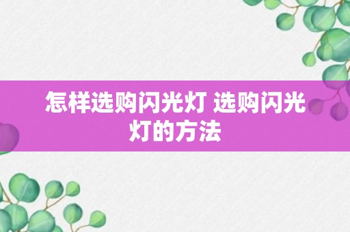 怎样选购闪光灯 选购闪光灯的方法