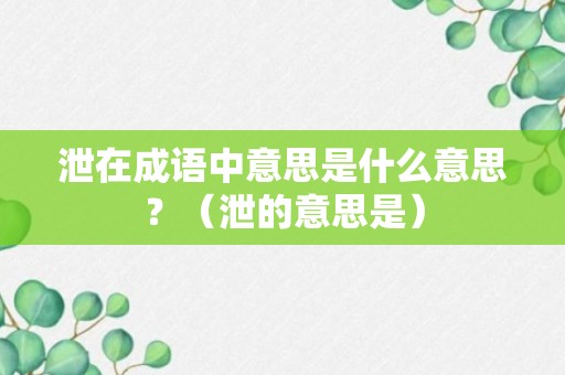 泄在成语中意思是什么意思？（泄的意思是）