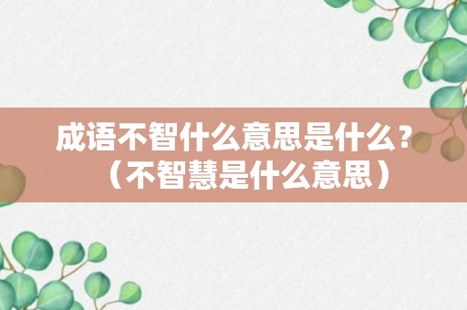 成语不智什么意思是什么？（不智慧是什么意思）