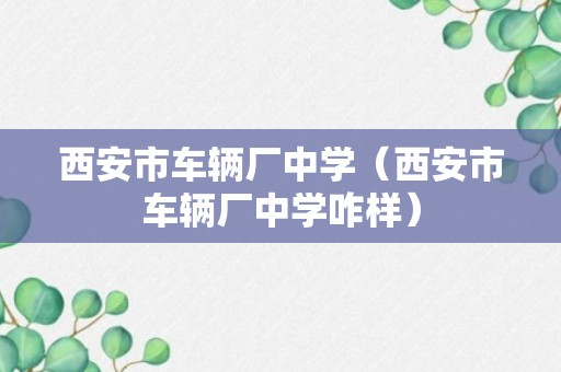 西安市车辆厂中学（西安市车辆厂中学咋样）