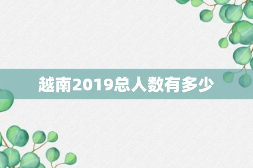 越南2019总人数有多少