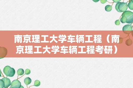 南京理工大学车辆工程（南京理工大学车辆工程考研）