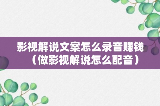 影视解说文案怎么录音赚钱（做影视解说怎么配音）