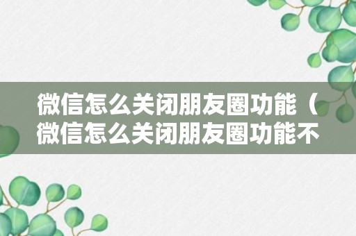 微信怎么关闭朋友圈功能（微信怎么关闭朋友圈功能不让所有人看）