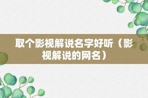 取个影视解说名字好听（影视解说的网名）