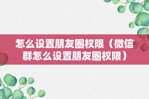 怎么设置朋友圈权限（微信群怎么设置朋友圈权限）