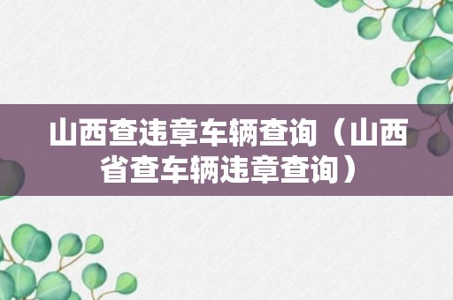 山西查违章车辆查询（山西省查车辆违章查询）