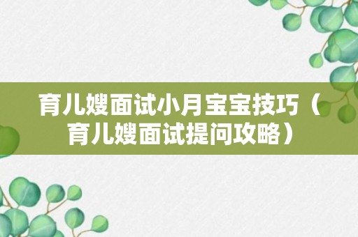 育儿嫂面试小月宝宝技巧（育儿嫂面试提问攻略）