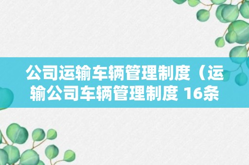 公司运输车辆管理制度（运输公司车辆管理制度 16条）