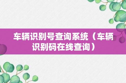 车辆识别号查询系统（车辆识别码在线查询）