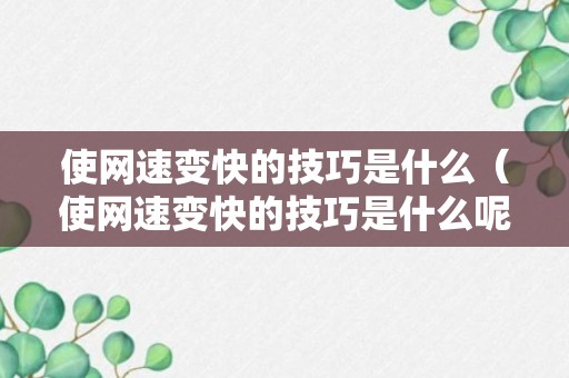 使网速变快的技巧是什么（使网速变快的技巧是什么呢）