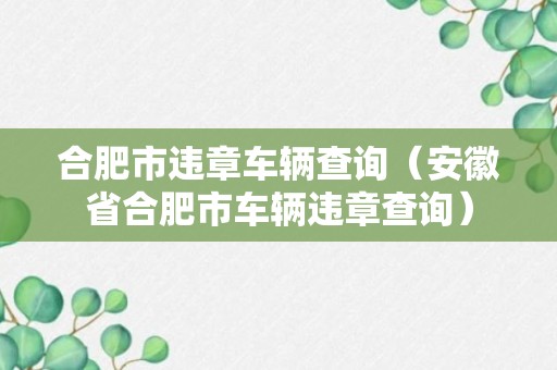 合肥市违章车辆查询（安徽省合肥市车辆违章查询）