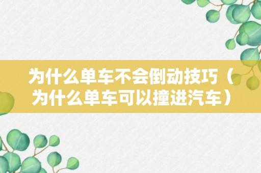 为什么单车不会倒动技巧（为什么单车可以撞进汽车）