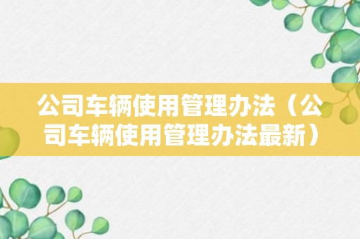 公司车辆使用管理办法（公司车辆使用管理办法最新）