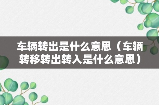 车辆转出是什么意思（车辆转移转出转入是什么意思）